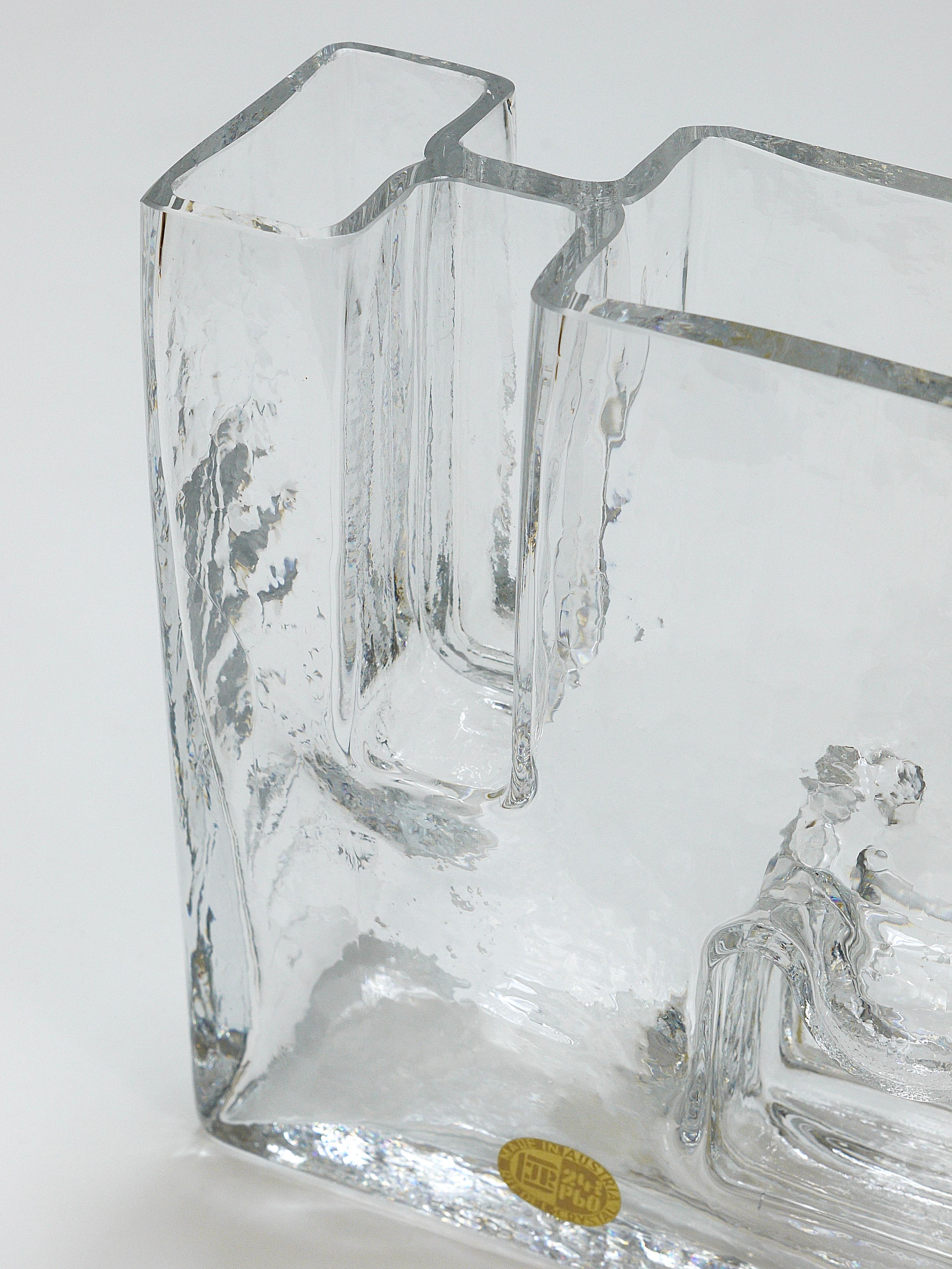 Crystal Op Art Ice Glass Vase by Claus Josef Riedel, Austria, 1970s For Sale