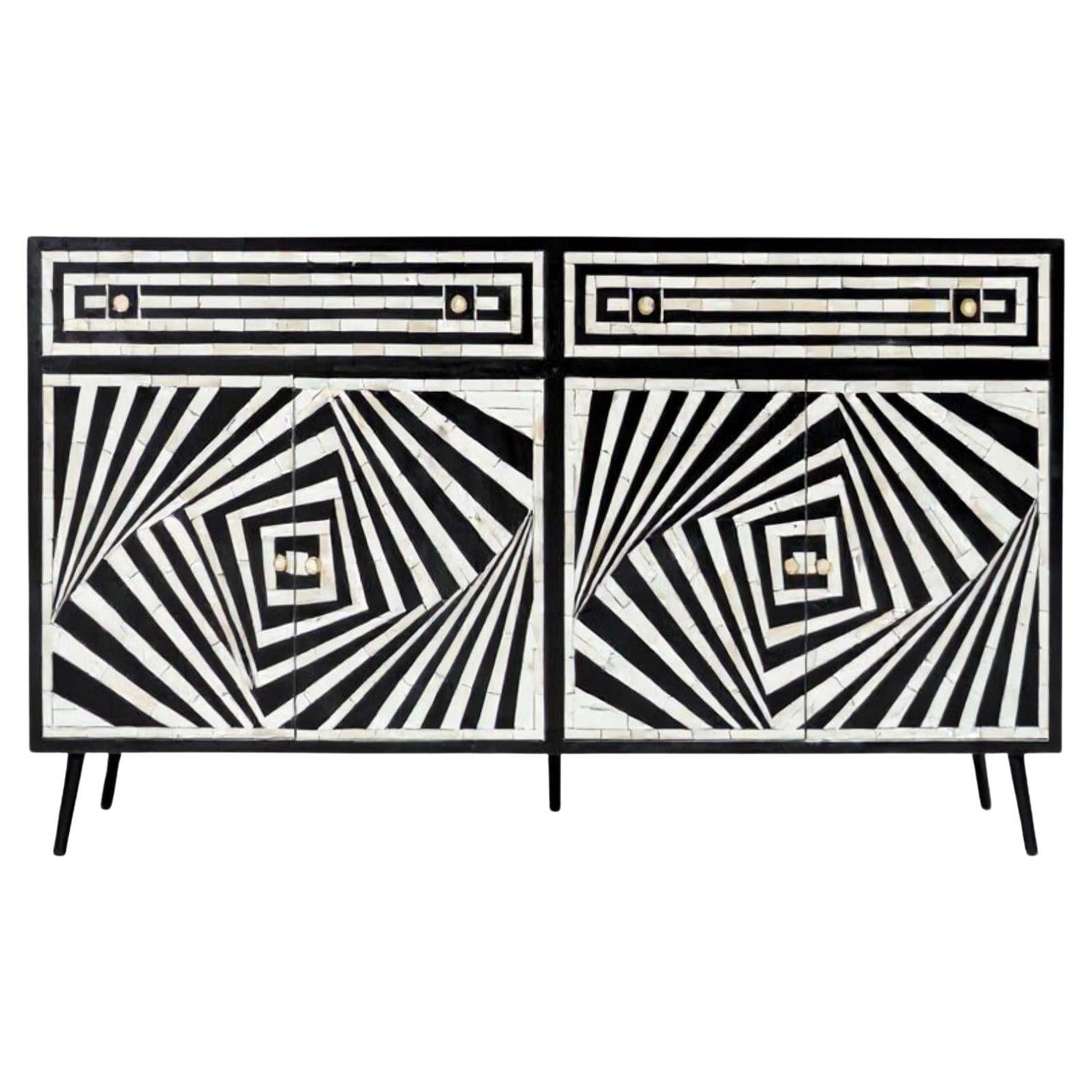 Op-Art Illusion Bone Inlay Sideboard Buffet by House of Jaipur