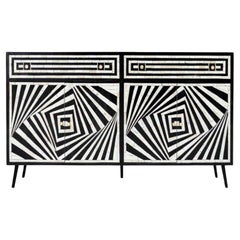 Op-Art Illusion Bone Inlay Sideboard Buffet by House of Jaipur Op-Art Illusion Bone Inlay Sideboard Buffet by House of Jaipur