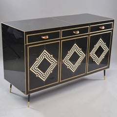 Op Art Murano Black and White Glass Clad Chest of Drawers with Brass Hardware