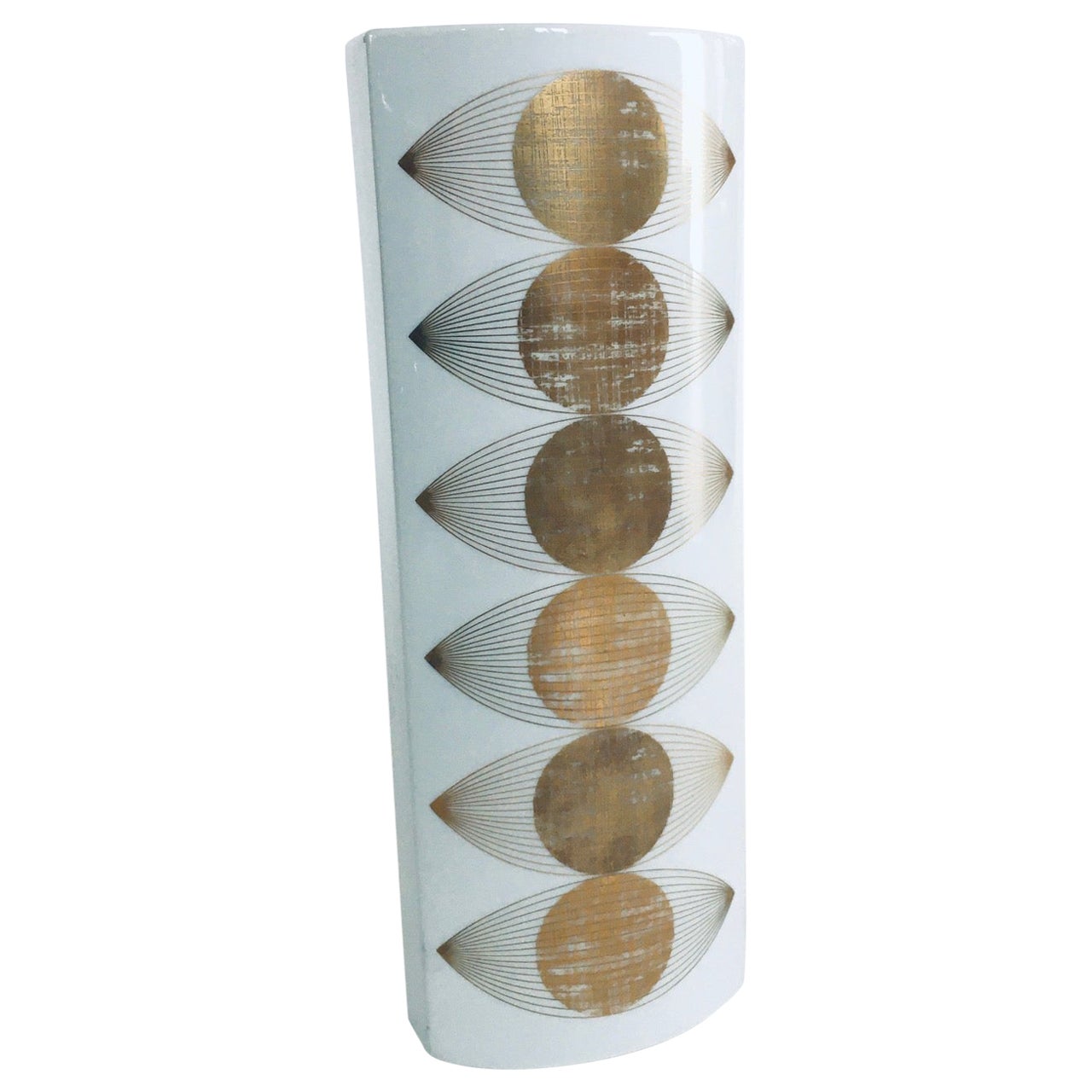 Vase Op Art en porcelaine dorée Sun Eye de E.A. Sundermann pour Fürstenberg