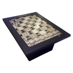 Op Art Resin Table With Aluminum Inclusions Signed and Dated, Belgium 1976