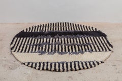 Op-Art Round Rya Black and White Rug Wall Hanging Carpet, 1960s, Sweden