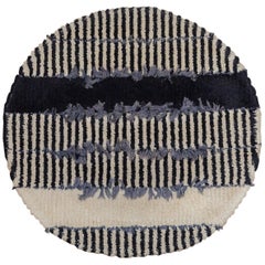 Op-Art Round Rya Black and White Rug Wall Hanging Carpet, 1960s, Sweden