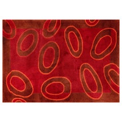 Op Art Rust and Red Wool Area Accent Rug