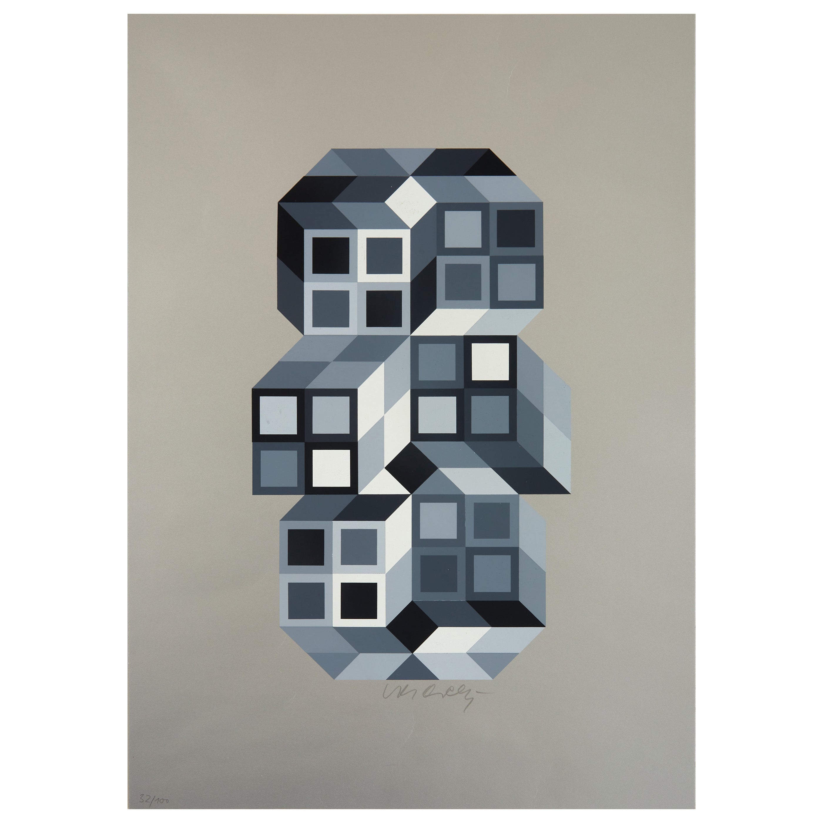 Op art serigraph "Composition Silver" by Victor Vasarely 1980 im Angebot