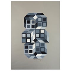 Op art serigraph "Composition Silver" by Victor Vasarely 1980