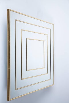 1980's Op Art Square Brass Framed Mirror