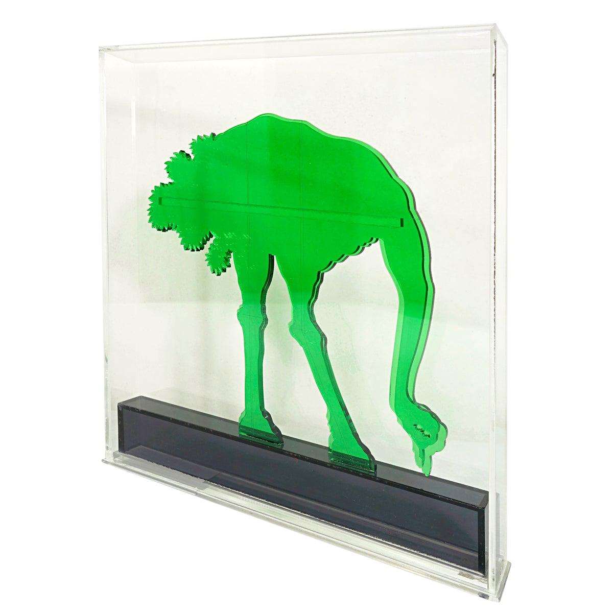 Op-Art Style Green Plexiglass Ostrich Made by Gino Marotta For Sale