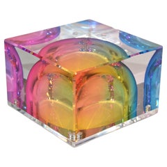 Op Art Victor Vasarely Style Vintage Lucite Cube Paperweight Desk Accessories