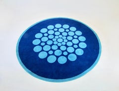 Op Pop Light Blue Circles on Darker Blue Field round Area Rug