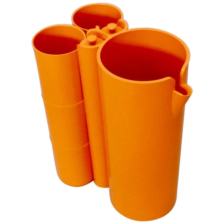 Op Pop Mod French Orange Plastic Pitcher with Cups and Stirrers Cocktail Set
