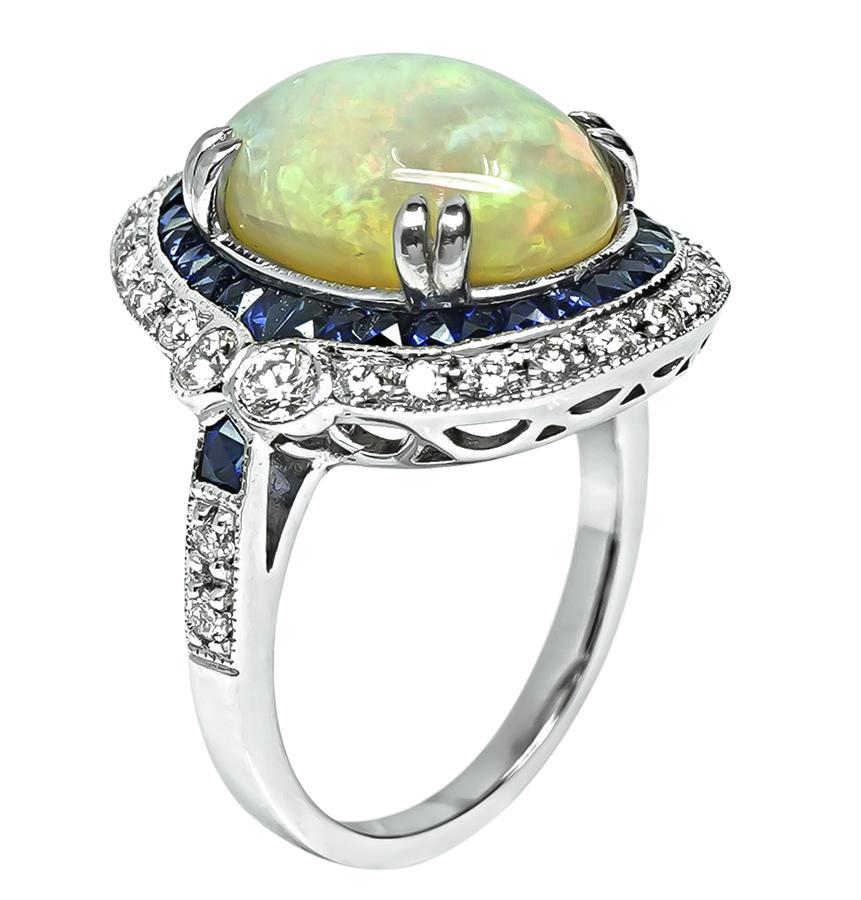 Opal 1,00ct Saphir 0,60ct Diamant Goldring (Cabochon) im Angebot