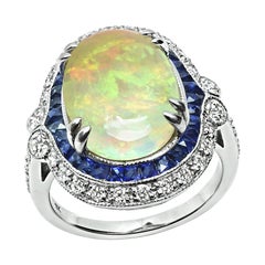 Bague en or Opale 1.00ct Saphir 0.60ct Diamant