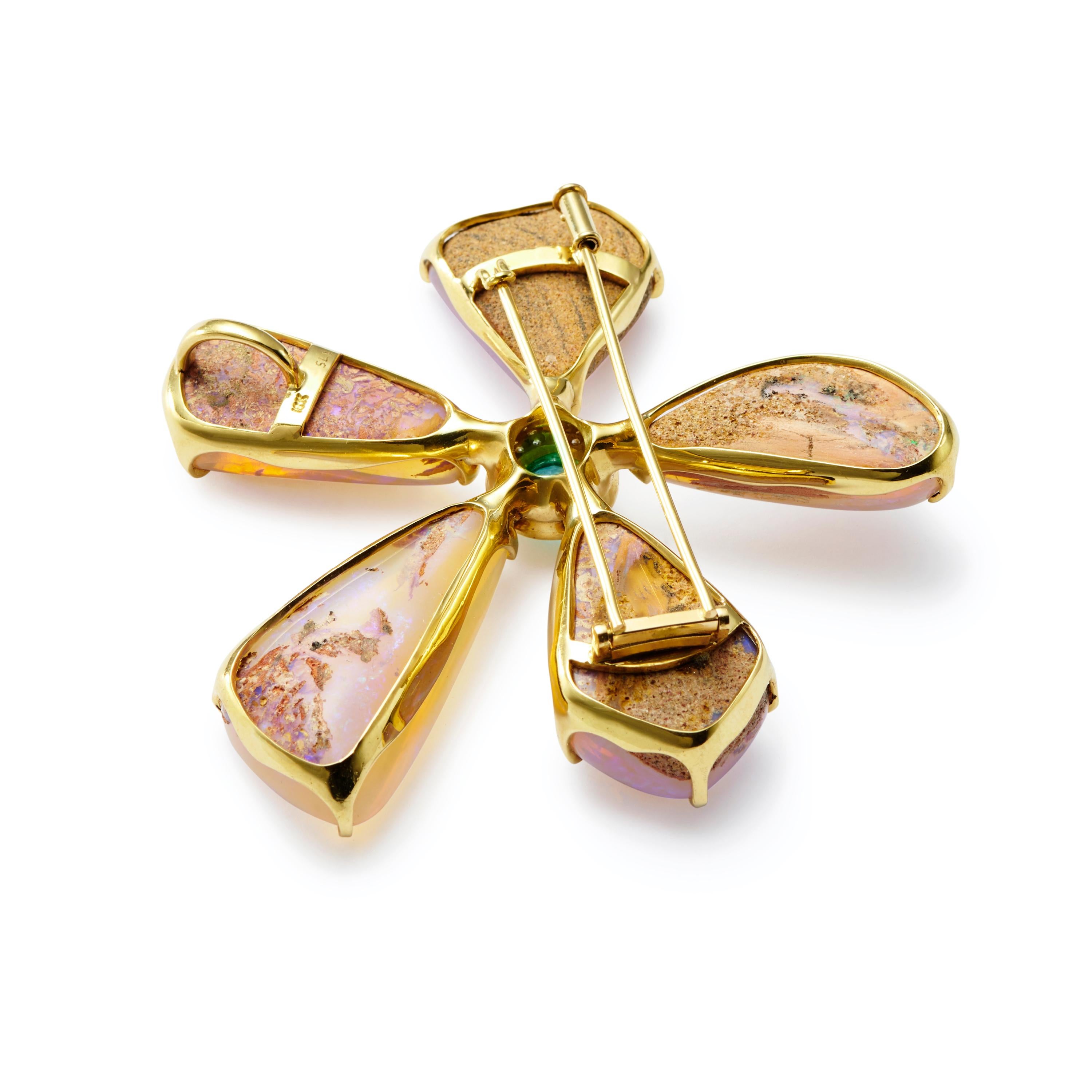 Artisan Susan Lister Locke Opal, 1.13 Carat Paraiba, and Diamond Pin/Pendant For Sale