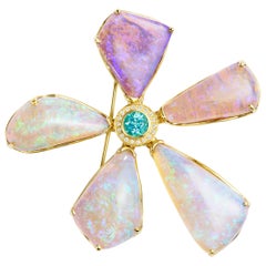 Susan Lister Locke Opal, 1.13 Carat Paraiba, and Diamond Pin/Pendant