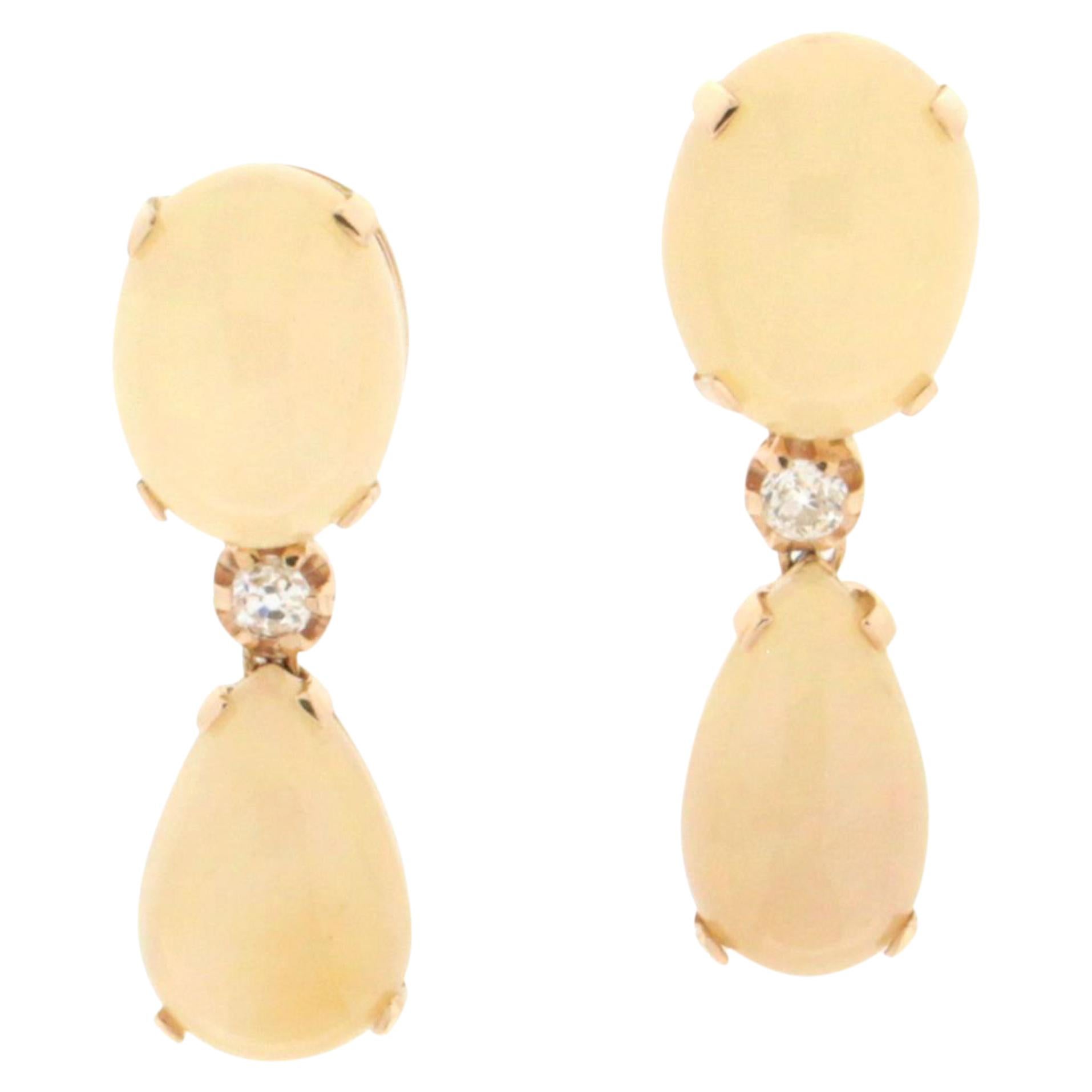 Opal 14 Karat Yellow Gold Diamonds Drop Earrings For Sale