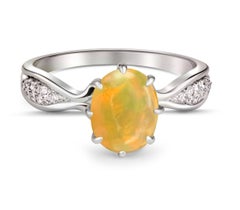 Opal 14k Gold Ring, Cabochon Opal Ring, Opal Gold Ring