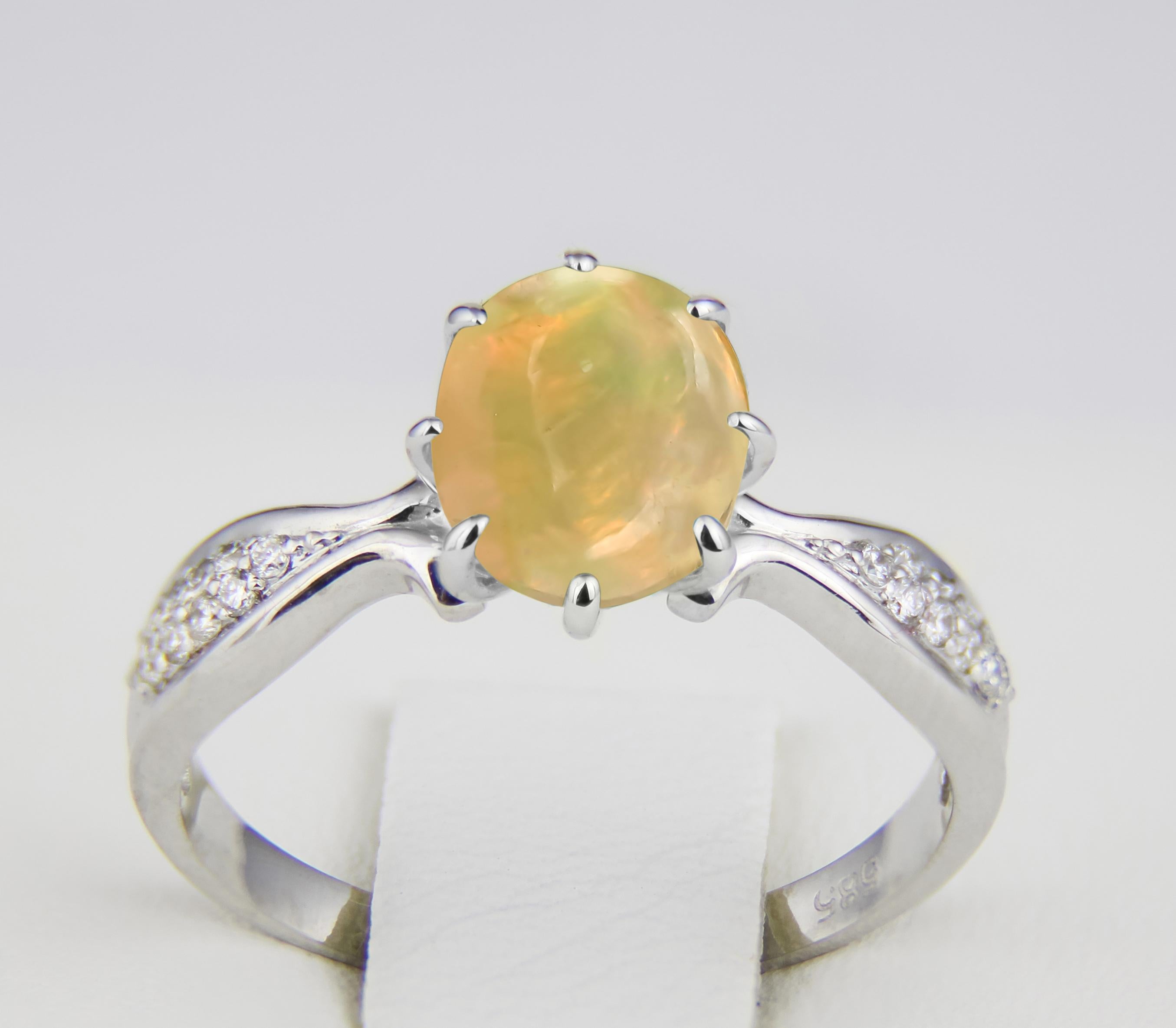 For Sale:  Opal 14k Gold Ring, Cabochon Opal Ring, Opal Gold Ring 3