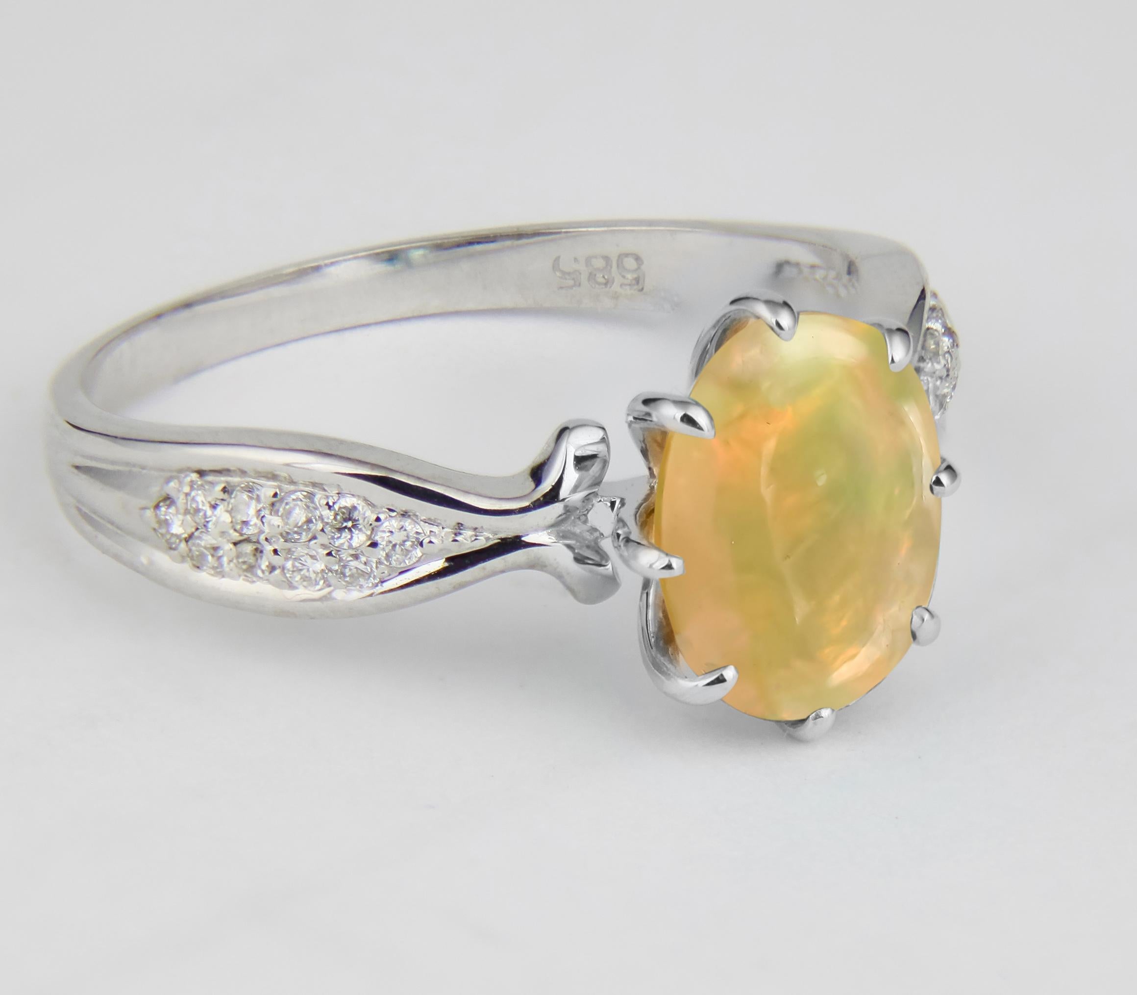 For Sale:  Opal 14k Gold Ring, Cabochon Opal Ring, Opal Gold Ring 5