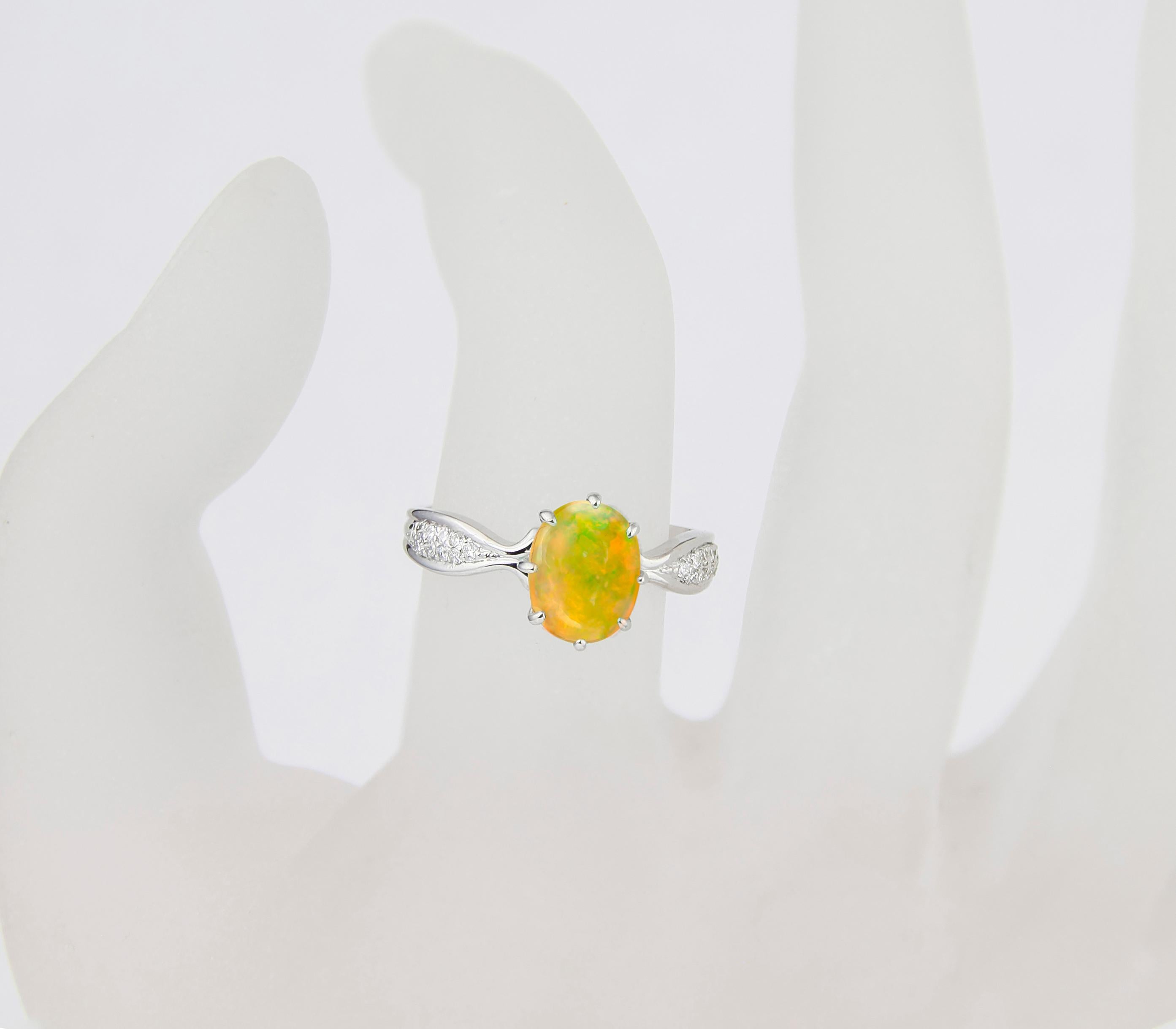 For Sale:  Opal 14k Gold Ring, Cabochon Opal Ring, Opal Gold Ring 7