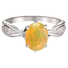 Opal 14k Gold Ring, Cabochon Opal Ring, Opal Gold Ring