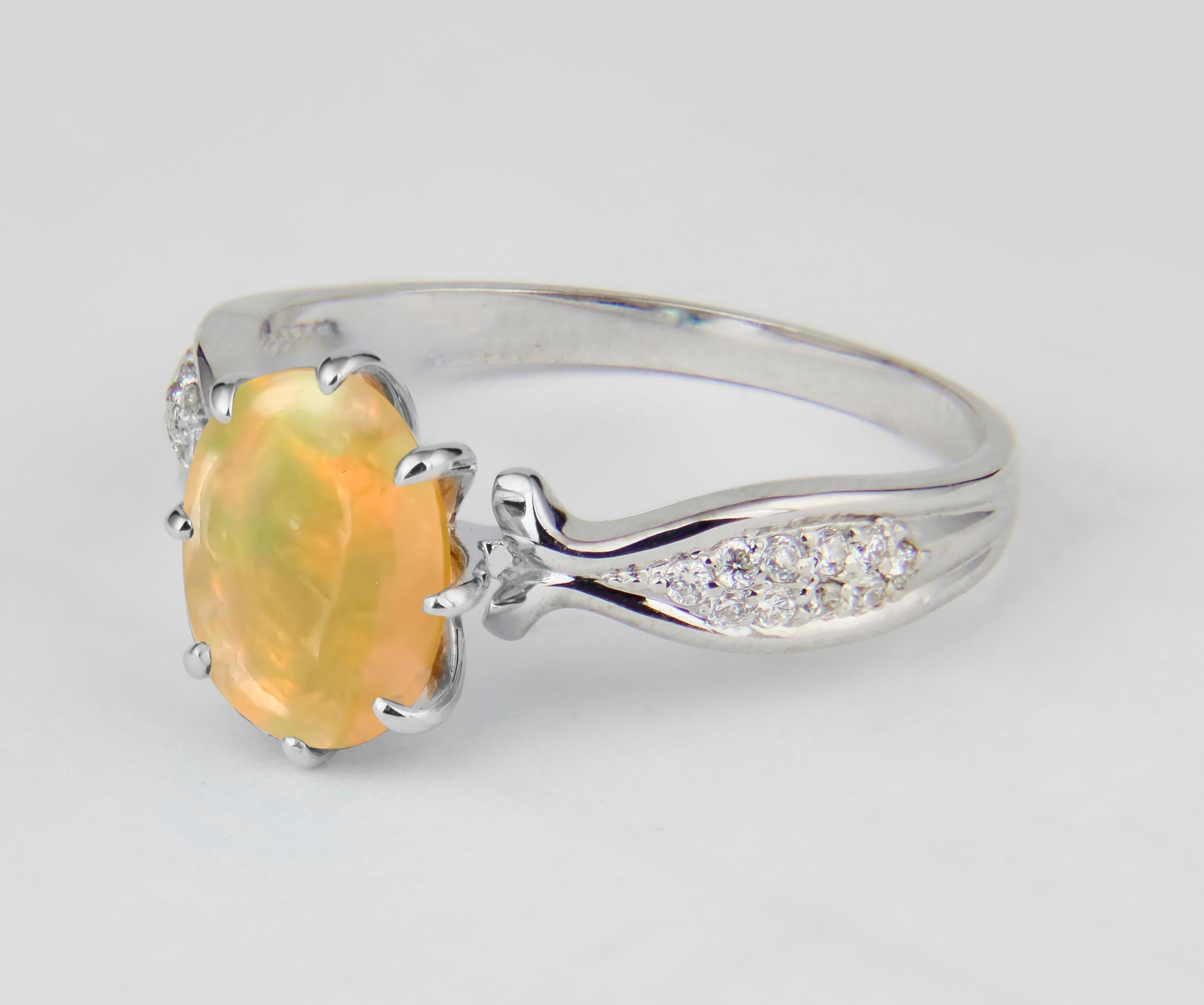 Oval Cut Opal 14k Gold Ring, Cabochon Opal Ring. Opal Gold Ring. Opal Vintage Ring For Sale