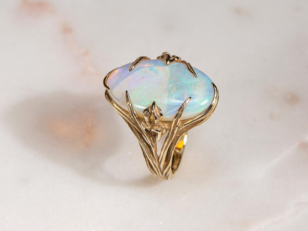 Opal Gold Ring Iris Art Nouveau Australian Opal Gift Unisex 4