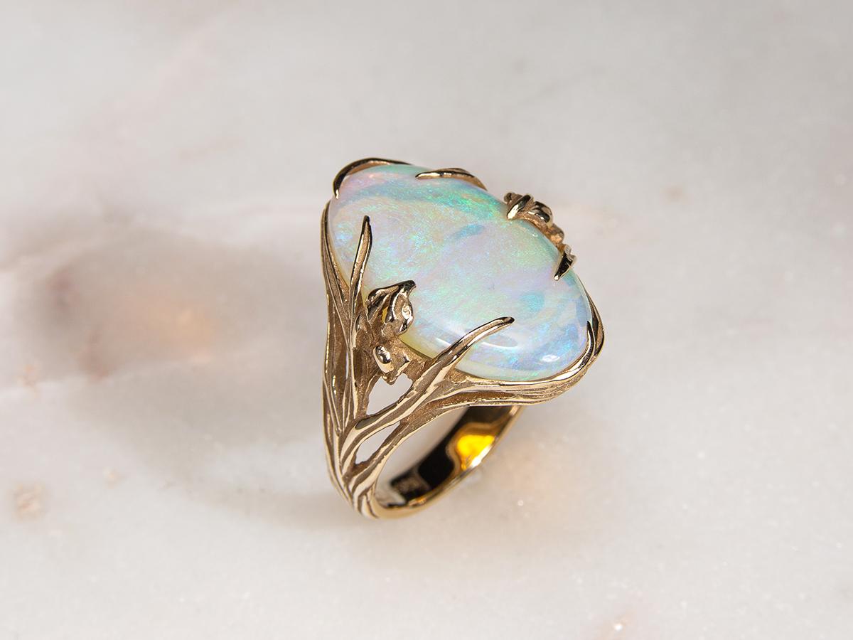 Opal Gold Ring Iris Art Nouveau Australian Opal Gift Unisex 5