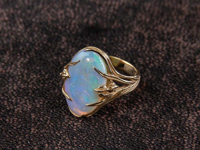 Opal Gold Ring Iris Art Nouveau Australian Opal Gift Unisex For Sale 10