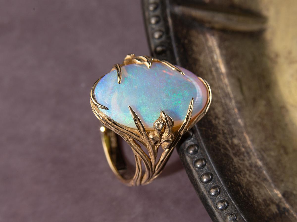 Opal Gold Ring Iris Art Nouveau Australian Opal Gift Unisex 3