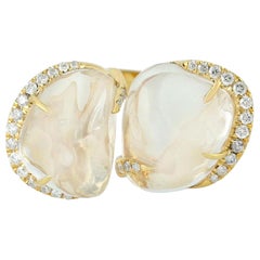 Bague jumelle en or 18 carats avec opale et diamants