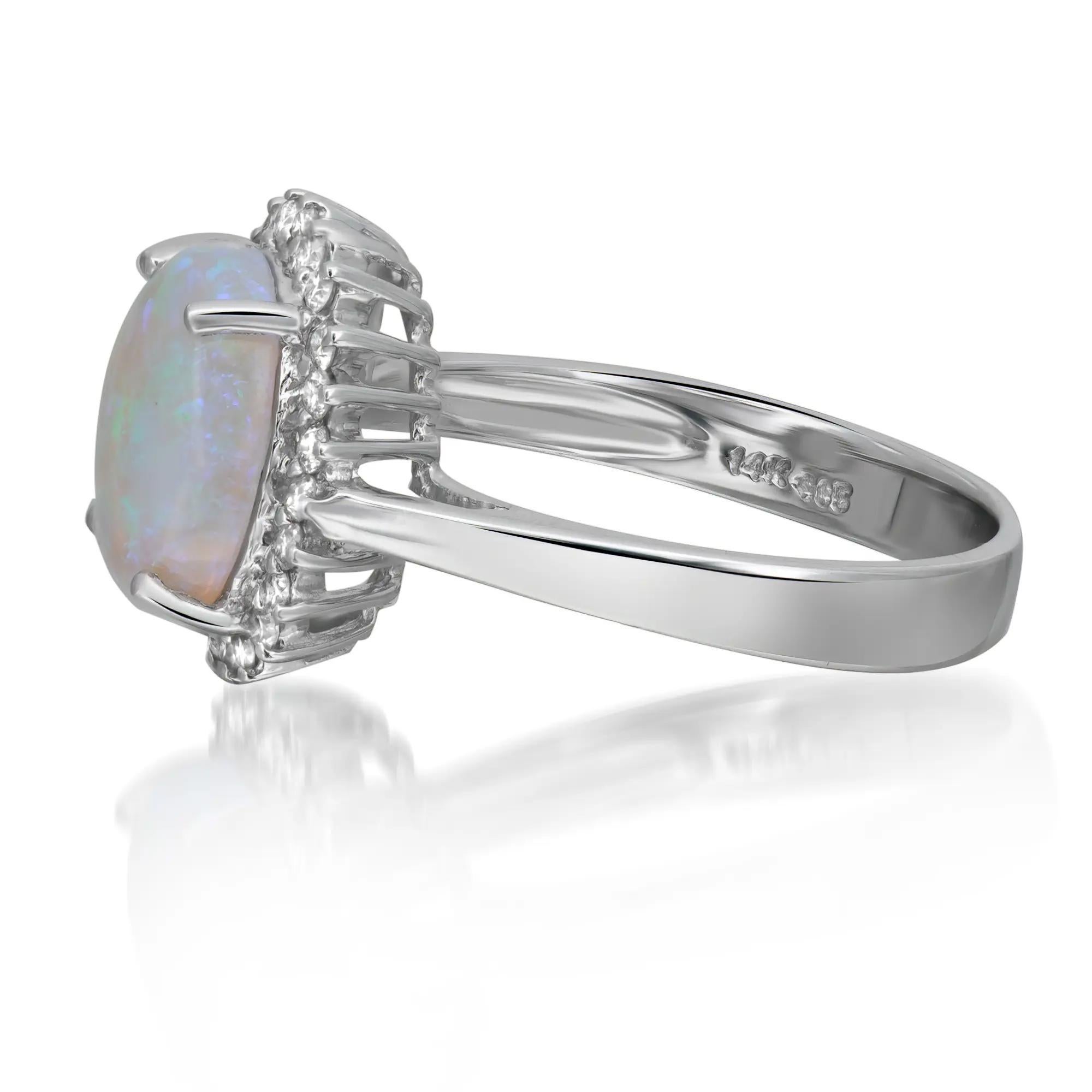 Opalo 1.80Ctw Y Diamante 0.25Ctw Anillo Cocktail Oro Blanco 14K Talla 7 Corte oval en venta