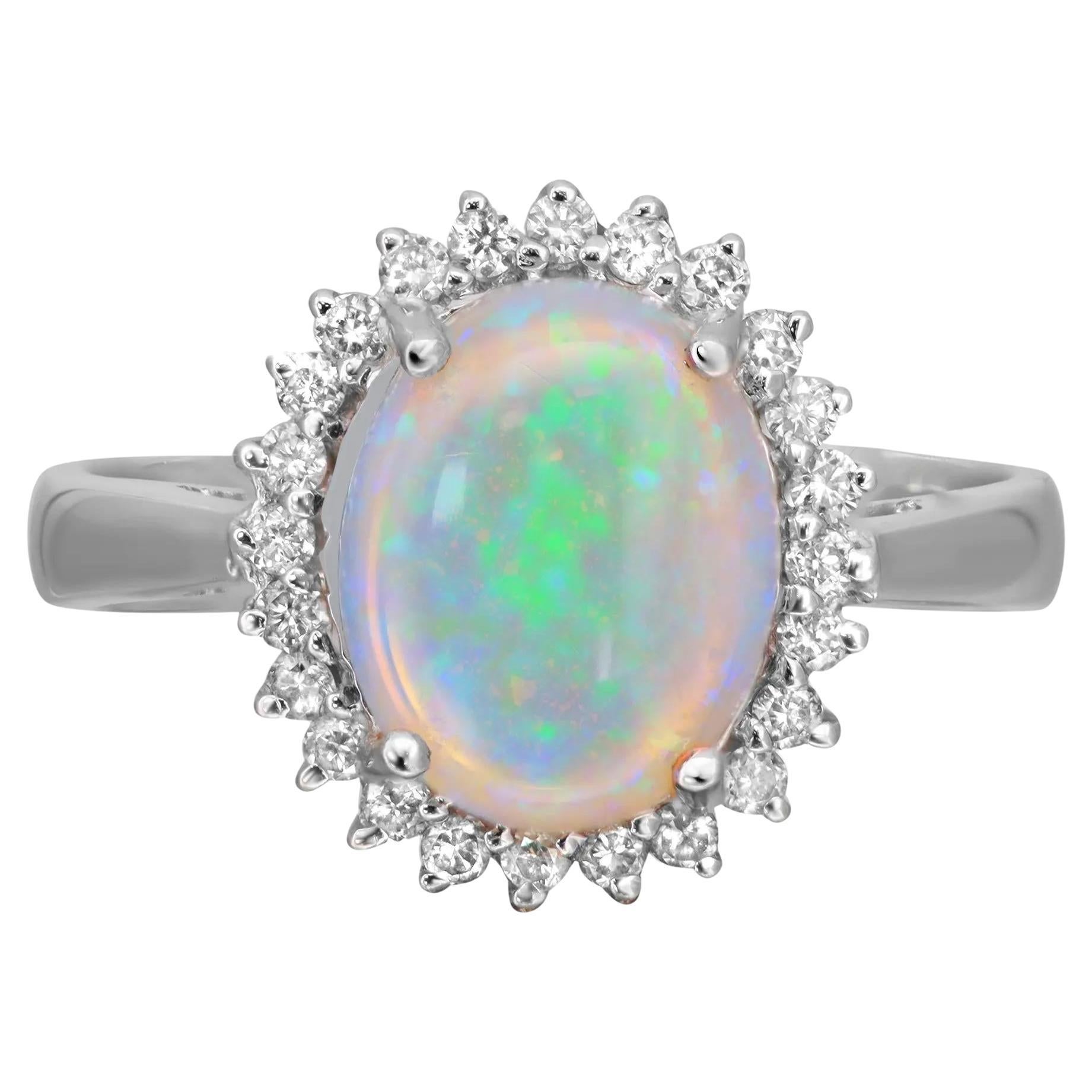 Opalo 1.80Ctw Y Diamante 0.25Ctw Anillo Cocktail Oro Blanco 14K Talla 7 en venta
