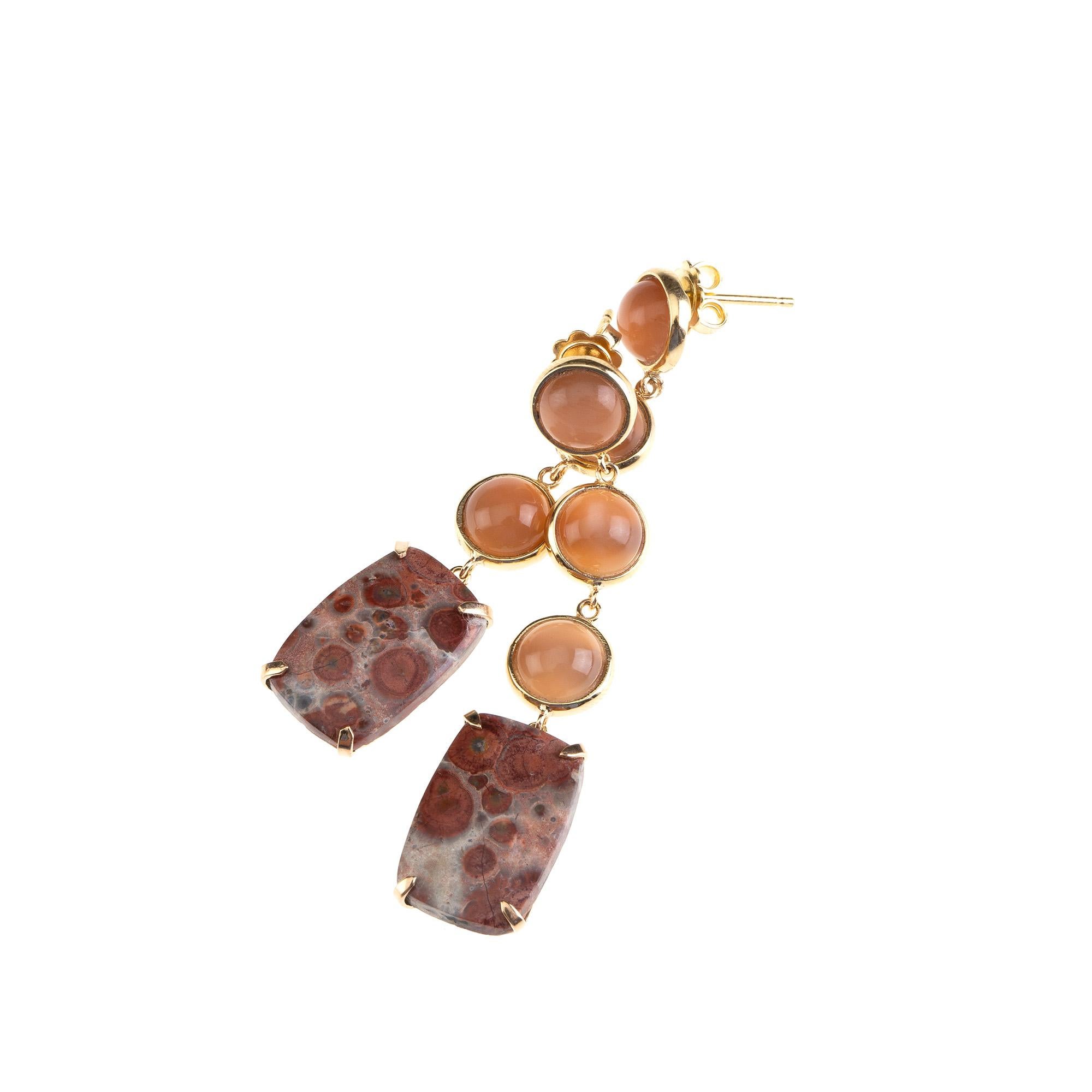 Artisan Opal 18 Karat Gold Jasper Earrings For Sale