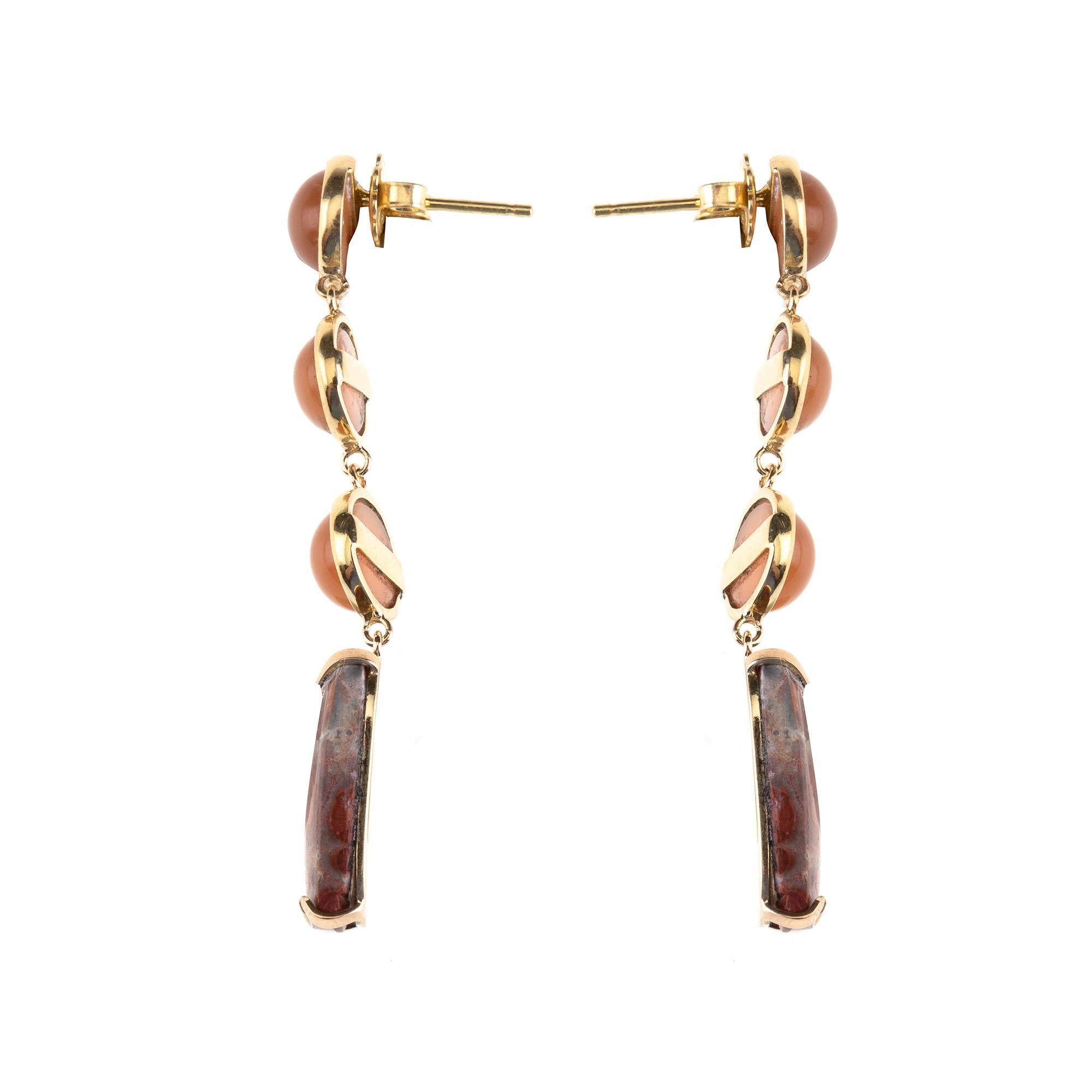 Cabochon Opal 18 Karat Gold Jasper Earrings For Sale