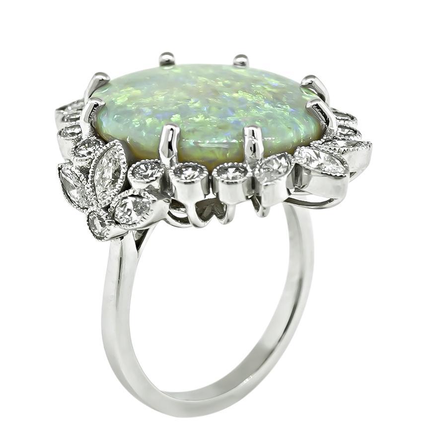 Oval Cut Opal 2.00ct Diamond Gold Ring For Sale