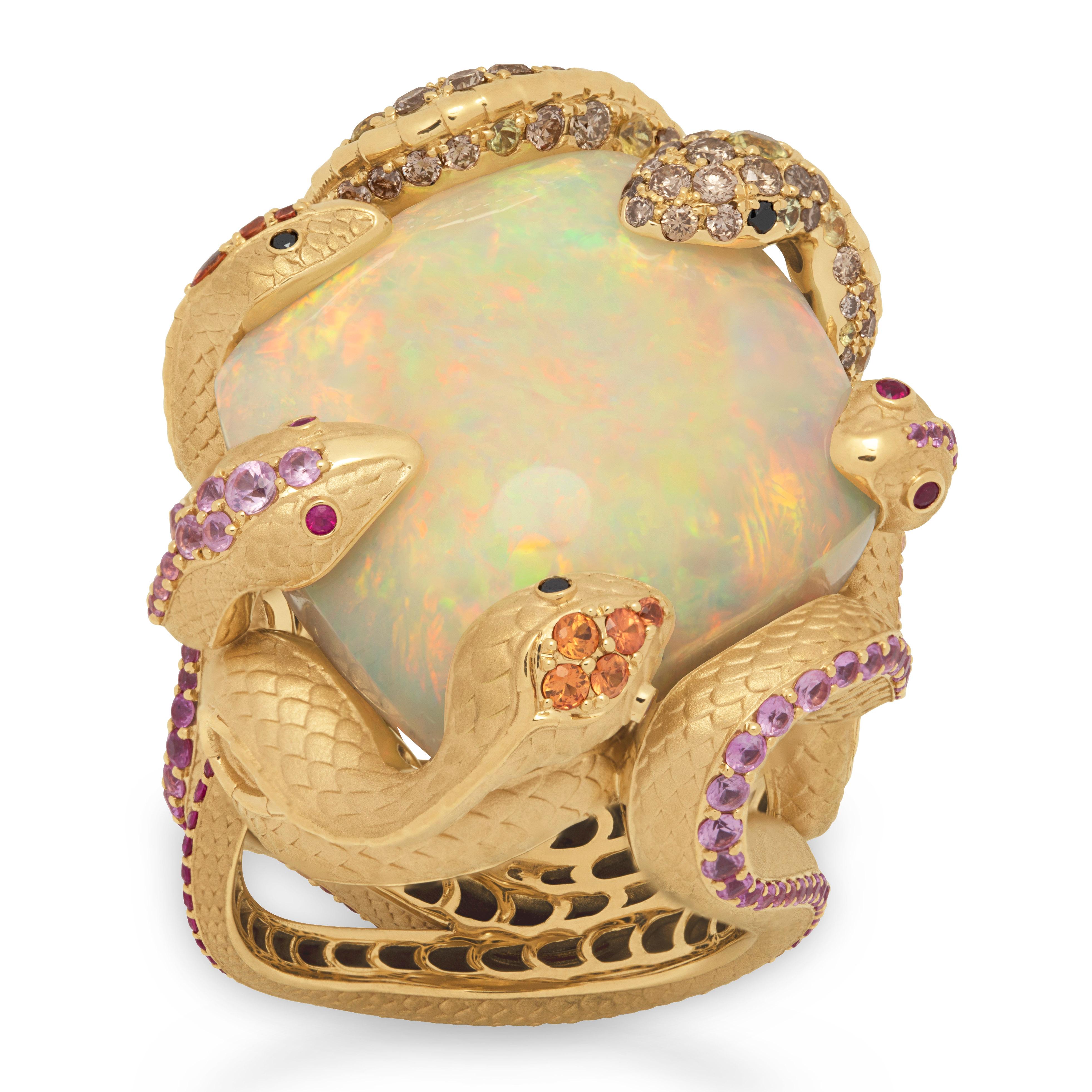 Opal 23.33 Carat Diamond Sapphire 18 Karat Yellow Gold Snake Ring
The Snake is the first to be met by the Little Prince from St. Exupery's 