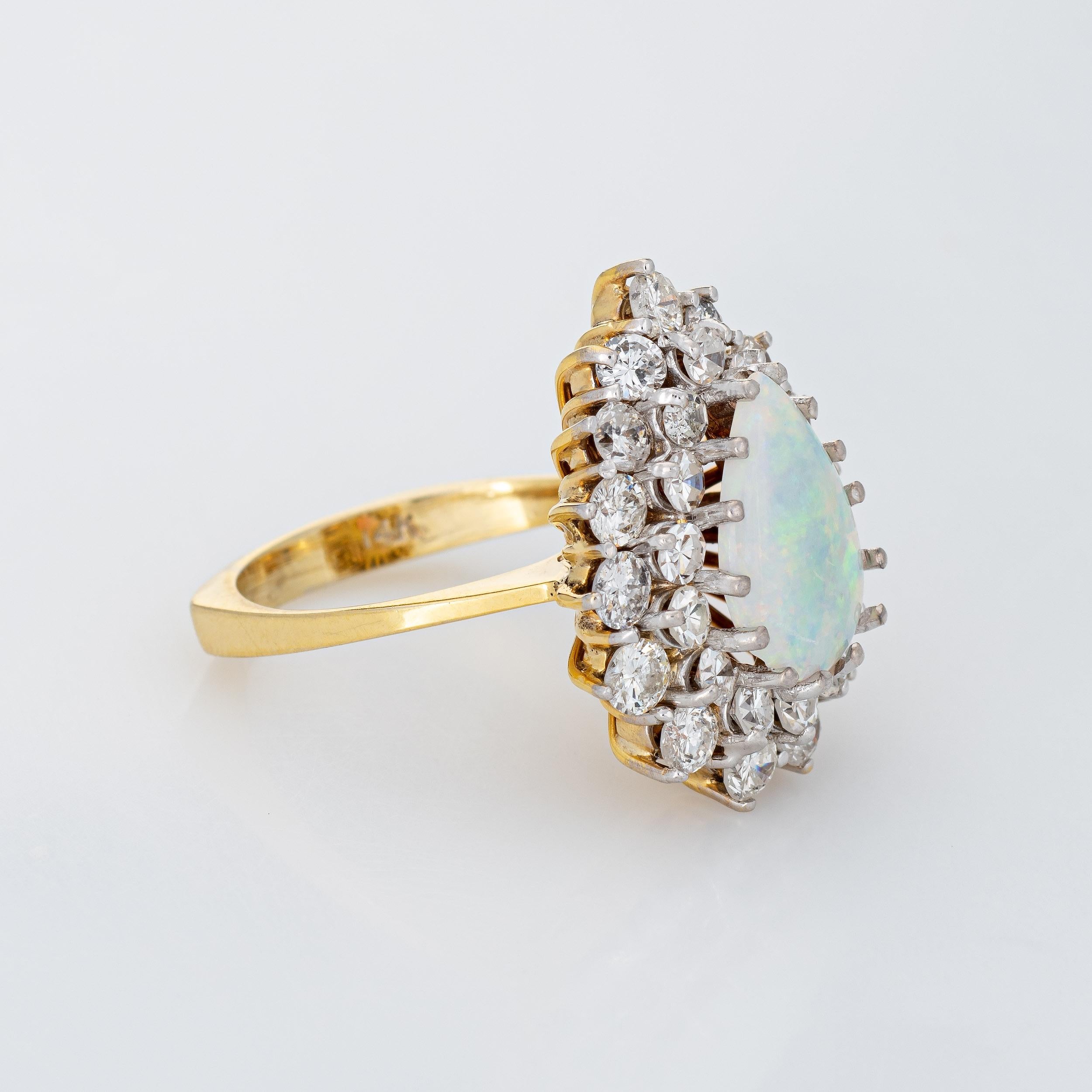 Modern Opal 2ct Diamond Ring Vintage 14k Yellow Gold Pear Estate Gemstone Engagement