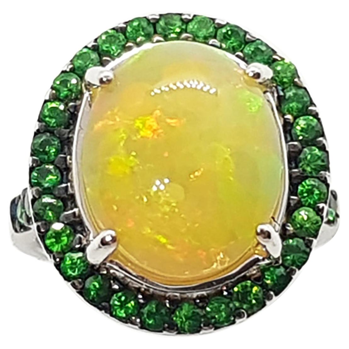 Opal 3.84 Carats with Tsavorite 0.96 Carat Ring Set in 18 Karat White Gold  Setti For Sale at 1stDibs opal white gold ring, how big is 1.9 cm, 1.8cm  ring size