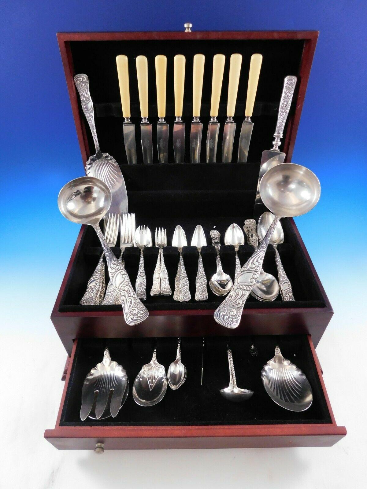 Rare Opal AKA Triumph by Wm. Rogers circa 1890 Silverplate Flatware set, 73 pieces. This set includes:

8 Knives with celluloid handles, 9 3/8