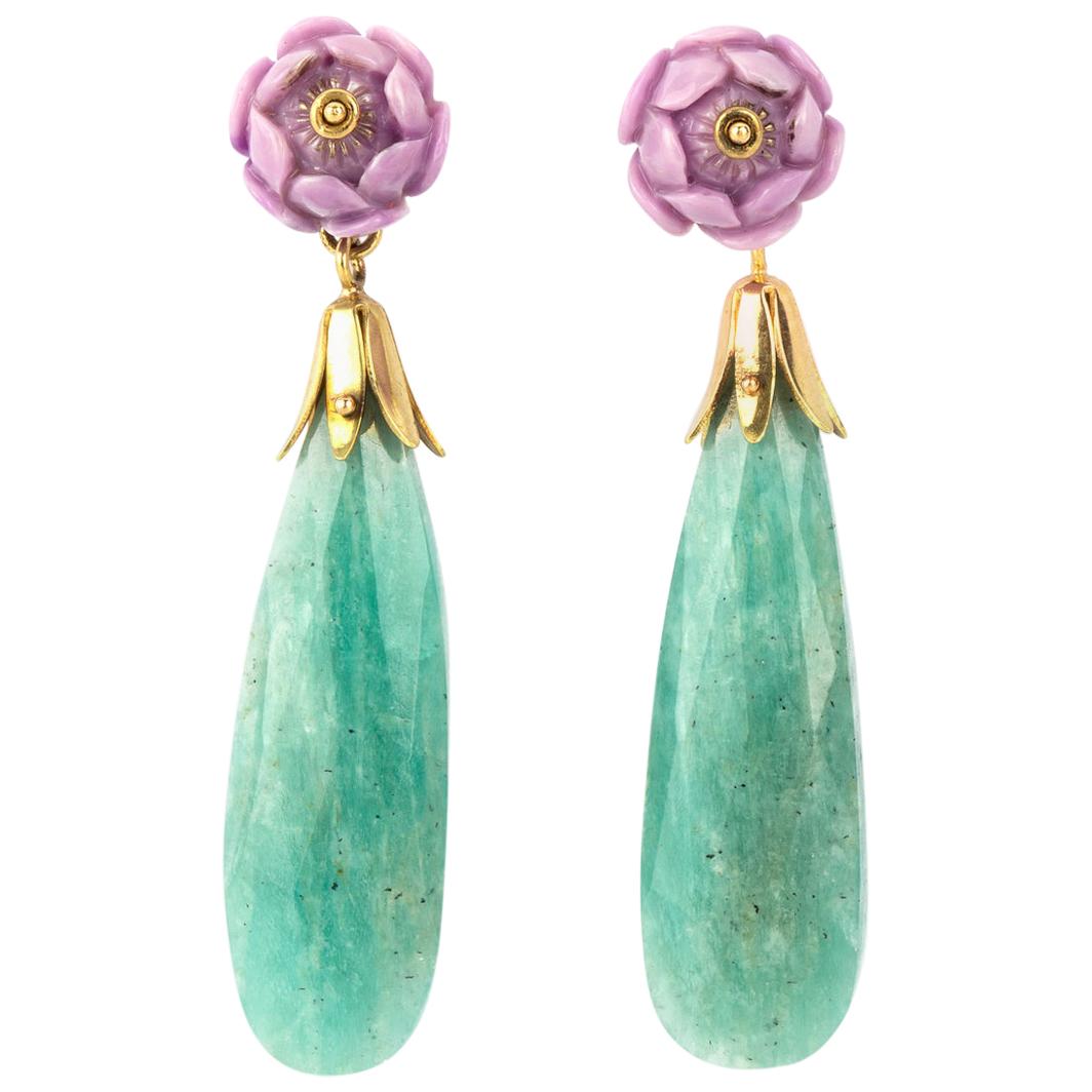 Opal Amazzonit-Ohrringe aus 18 Karat Gold