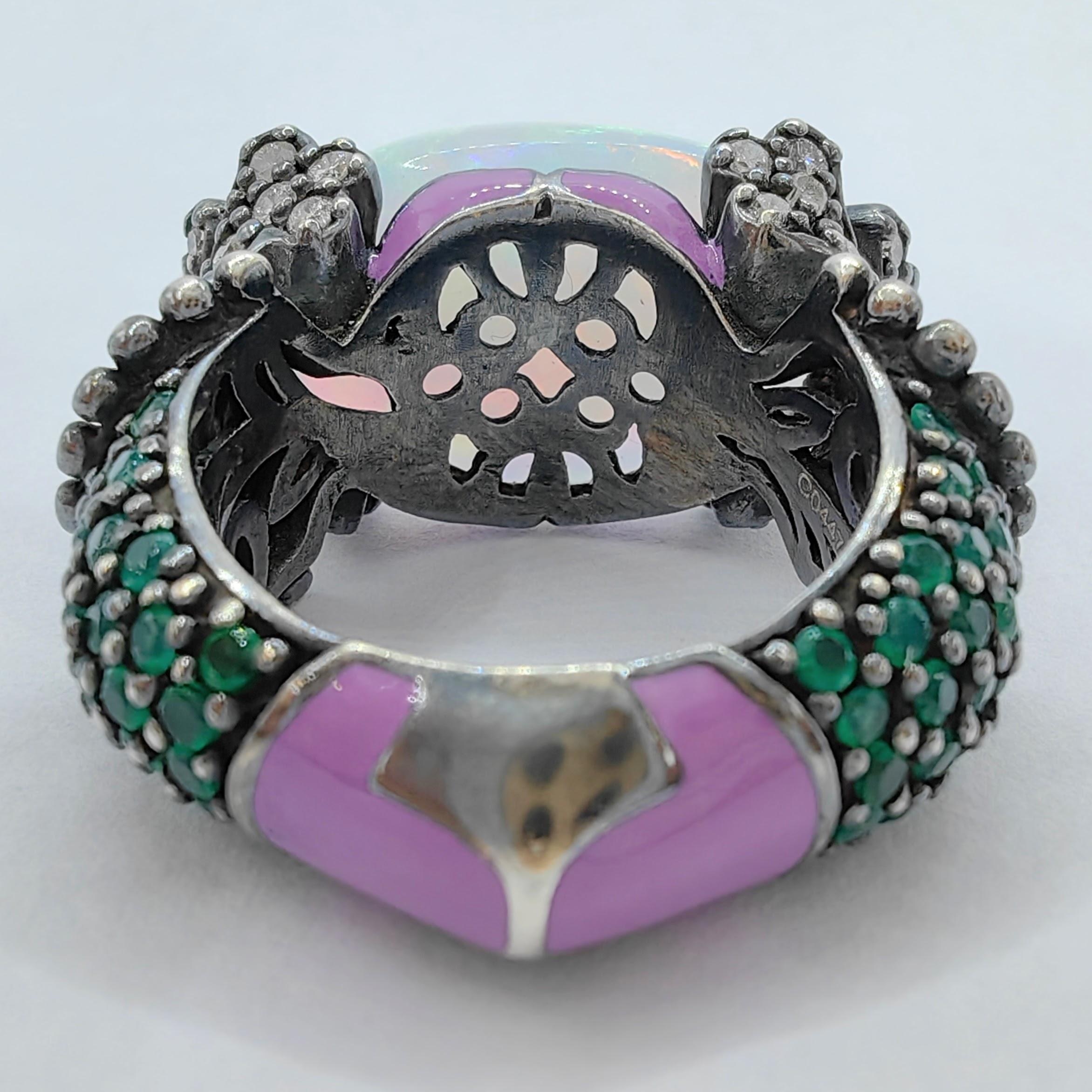 Cocktail-Ring mit Opal, Saphir und Diamant aus Sterling Silber (Zeitgenössisch)