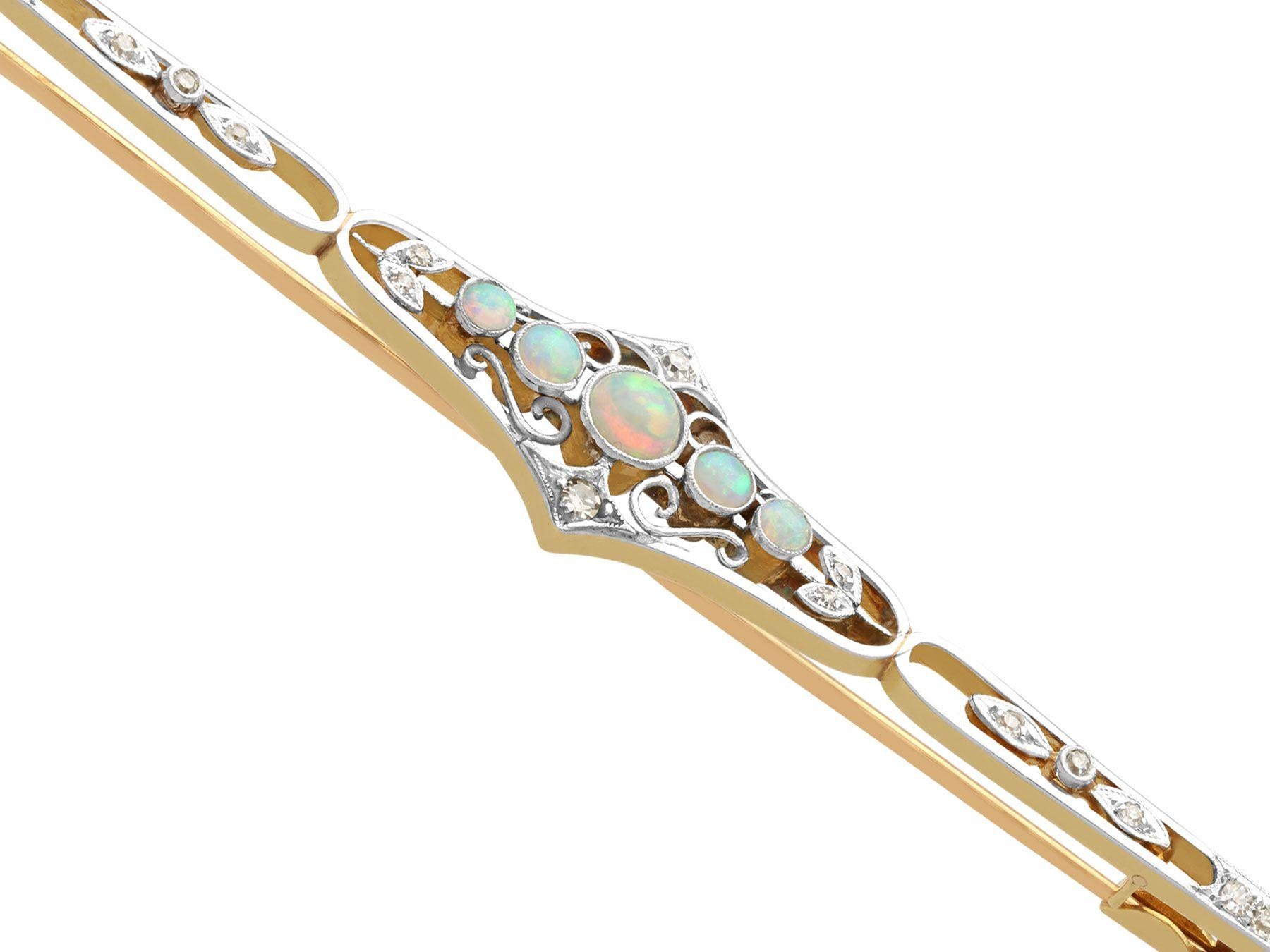 Cabochon Antique 1900s Opal and Diamond Yellow Gold Brooch For Sale