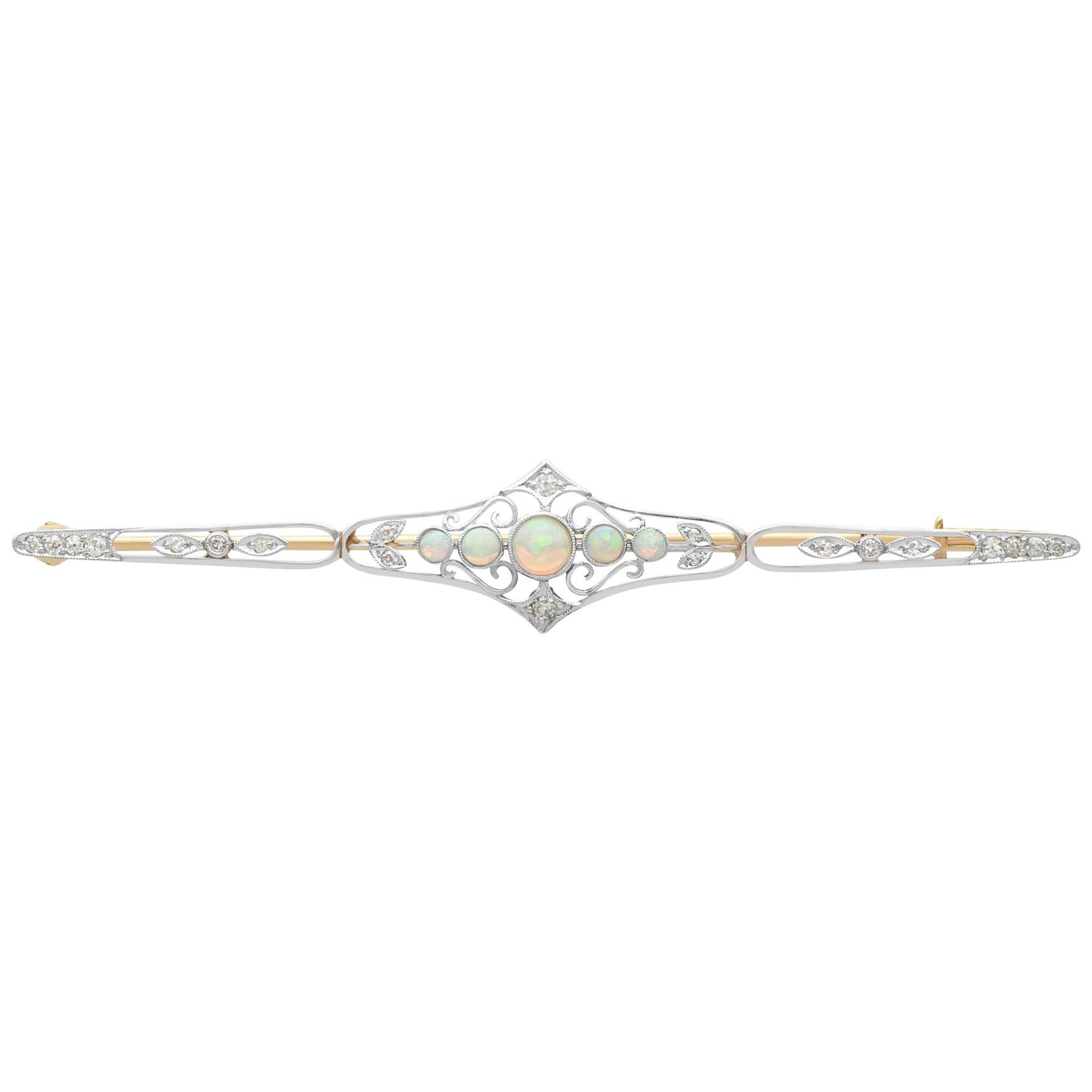 Antique Opal and Diamond Yellow Gold Brooch circa 1900