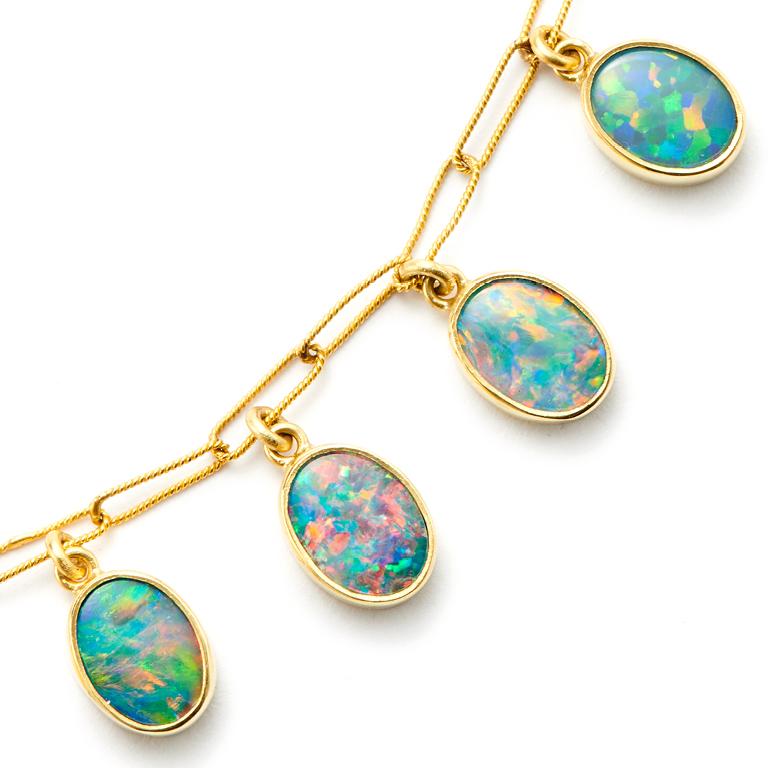 Oval Cut Opal Drop Necklace For Sale