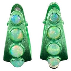 Opal and 18K Gold Hoop Earrings Rhodium Plated