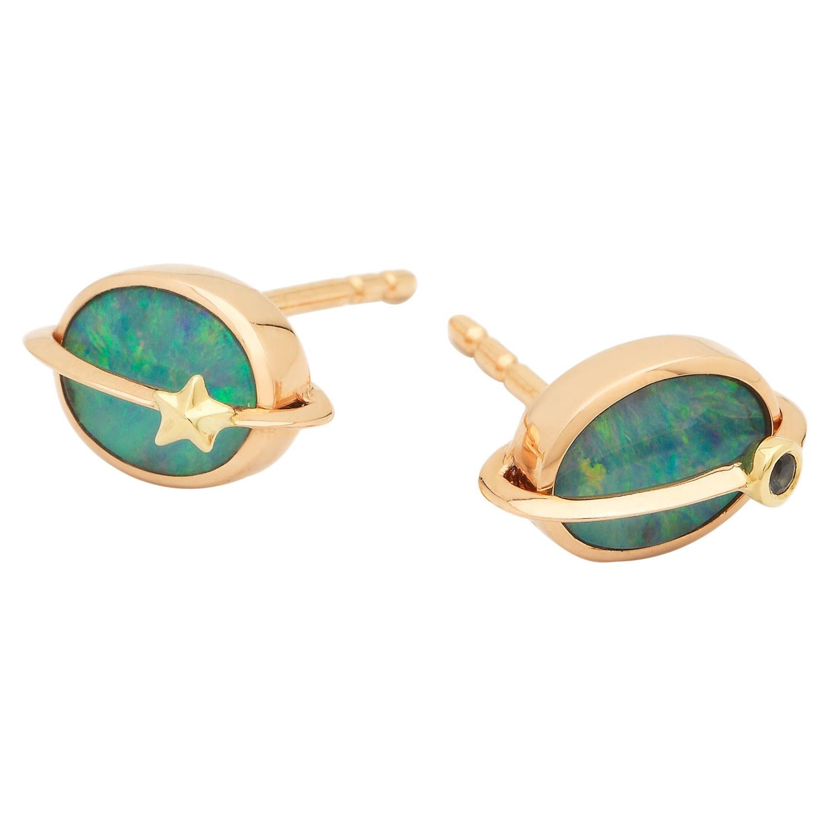 Opal and 18k Golden Planet Studs