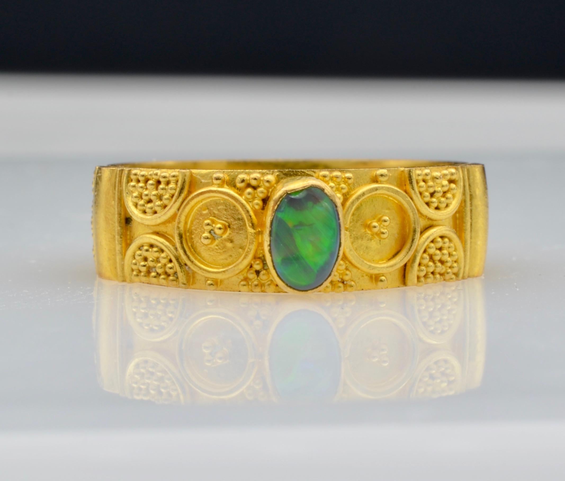 Opal and 22 Karat Gold Granulated Cigar Band Ring In Excellent Condition In Berkeley, CA