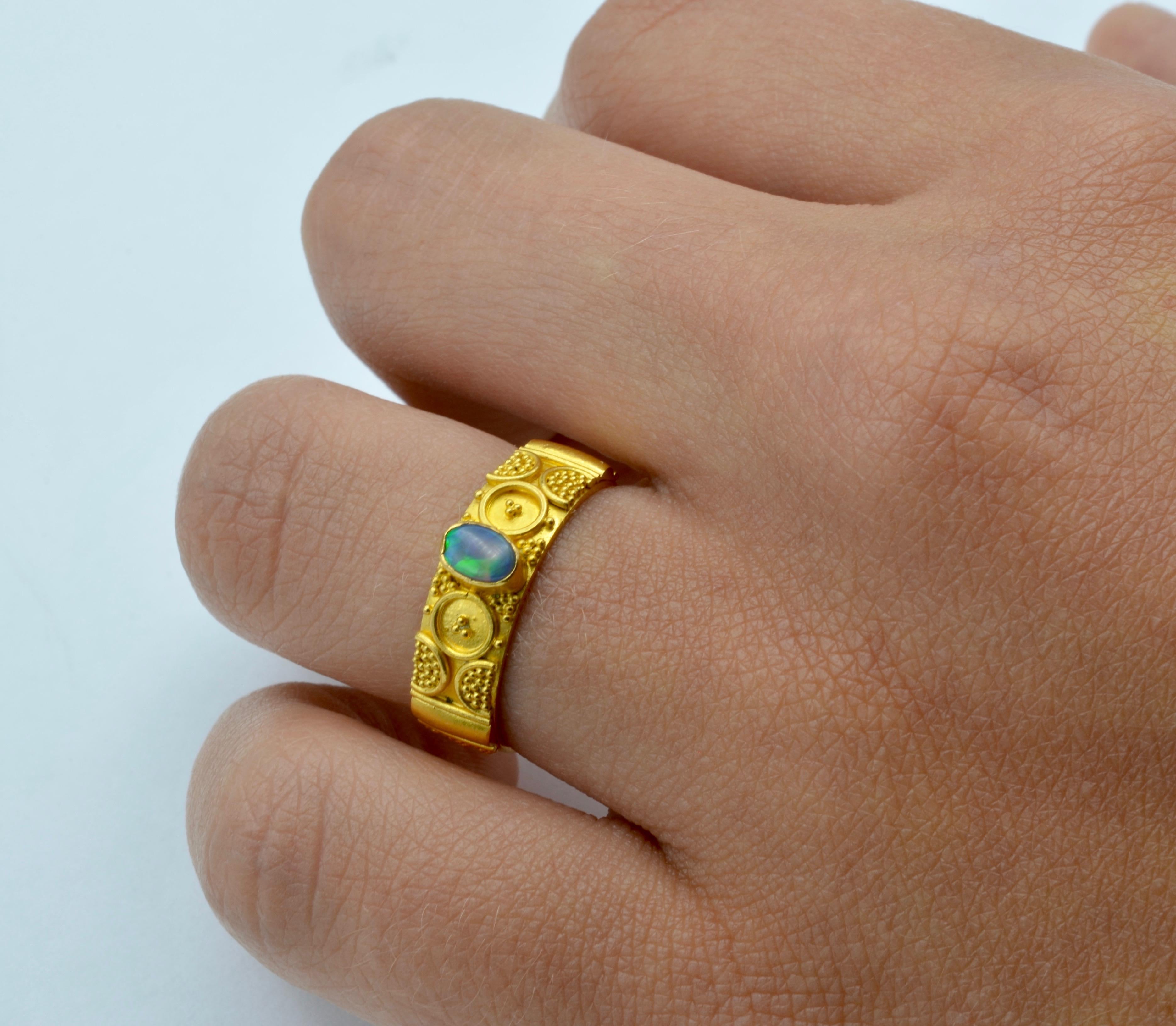 Opal and 22 Karat Gold Granulated Cigar Band Ring 1